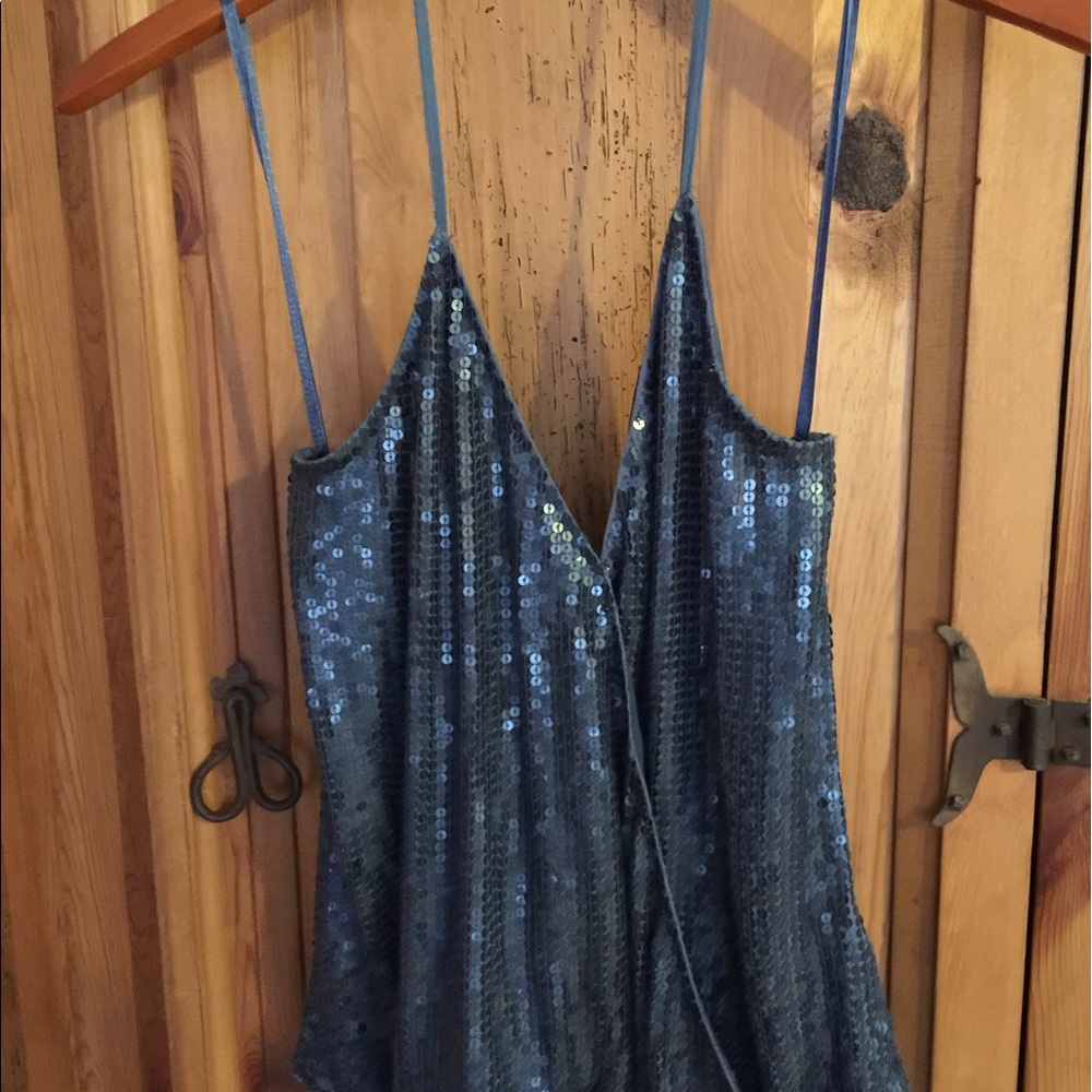 Dark Blue-PARKER "Kae" sequined halter tank top.